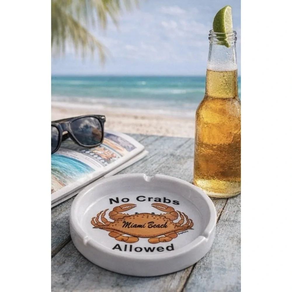 Vintage Miami Beach Ashtray No Crabs Allowed‎ Funny Beach Bar Decor Souvenir